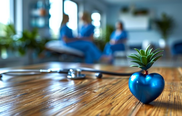 Photo stethoscope and heart on the table