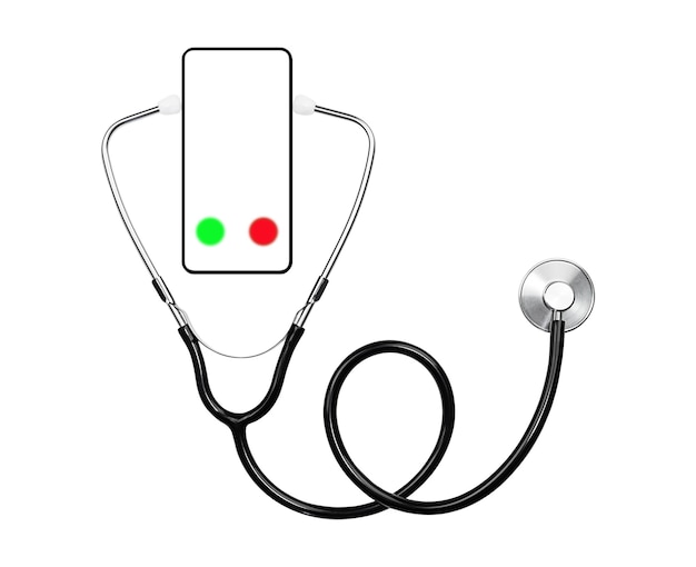 Stethoscope isolated and smartphone on white background