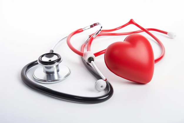 Stethoscope and red heart isolated on white background