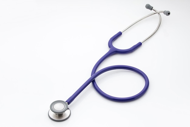 Stethoscope on a white background, top view