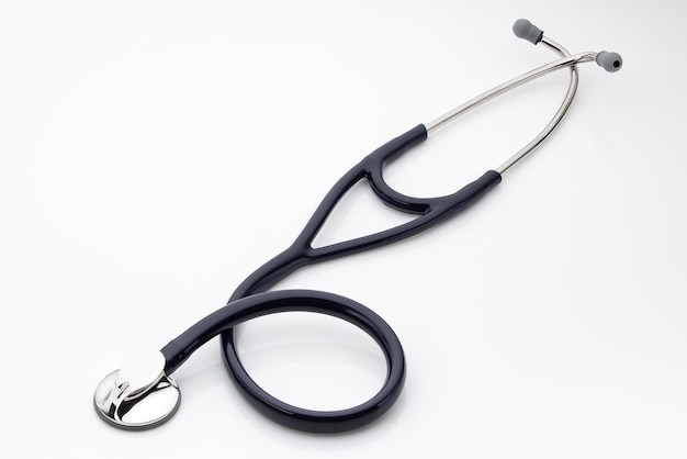 Stethoscope on a white background, top view