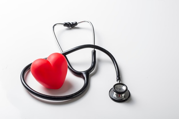 Stethoscope on white background with copy space top view