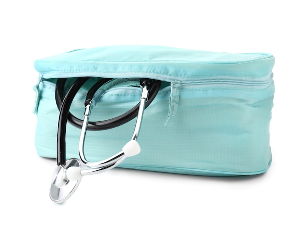 Stethoscope with bag on white background