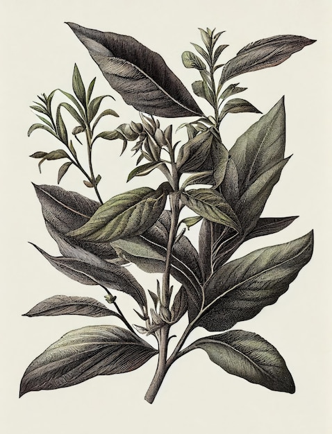 Stevia Botanical Illustration Stevia Rebaudiana Sugar Substitute Plant Abstract Generative AI Illustration