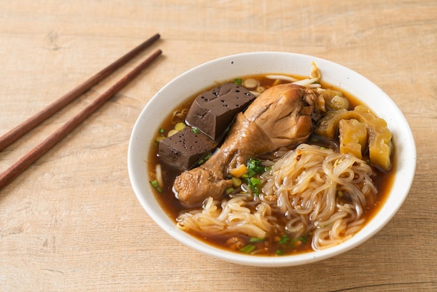 Stewed Chicken Noodle in Brown Soup Bowl - Asian food style