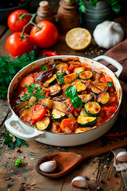 stewed vegetables in a frying pan Selective focus