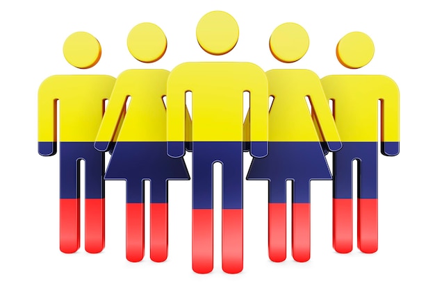 Stick figures with Colombian flag Social community and citizens of Colombia 3D rendering isolated on white background