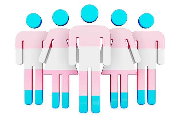 Stick figures with transgender flag 3D rendering