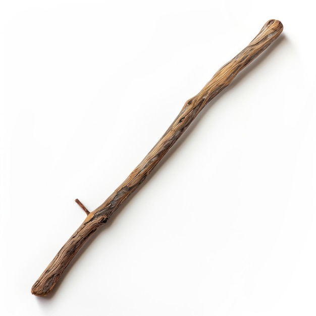 a stick is leaning against a white background with a brown stick on it