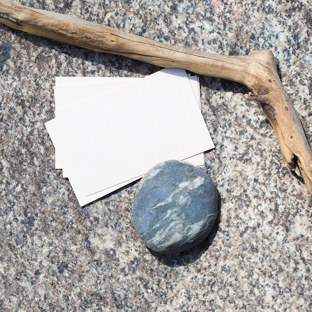 A stick and a rock on the ground with a stick and a stick on it.