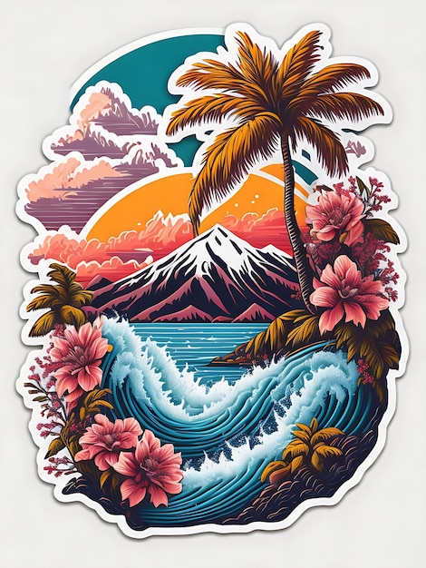 A sticker artwork of tshirt graphic of majestic palm tree in digital painting style AI GENERATED