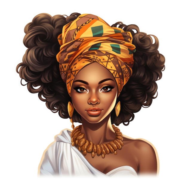 Sticker of a beautiful African Barbie on a white background