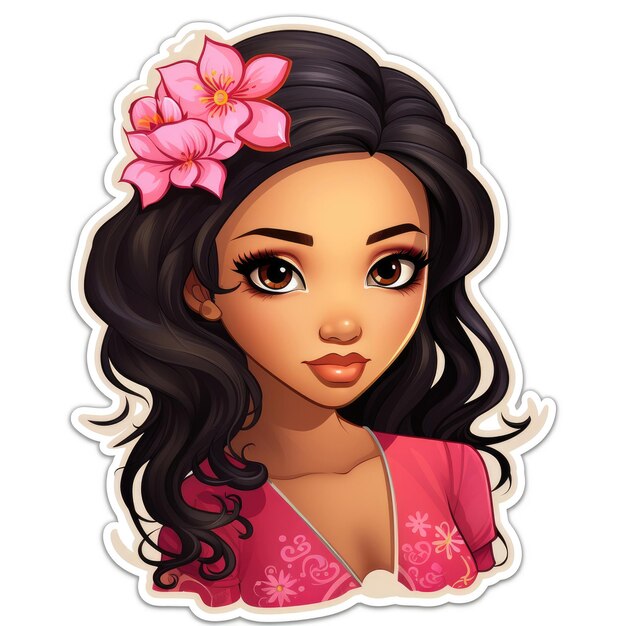 Sticker of a beautiful Asian Barbie on a white background