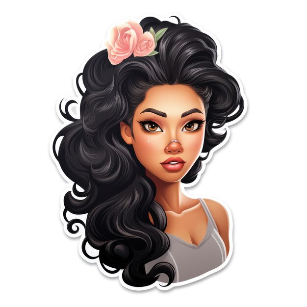 Sticker of a beautiful Asian Barbie on a white background