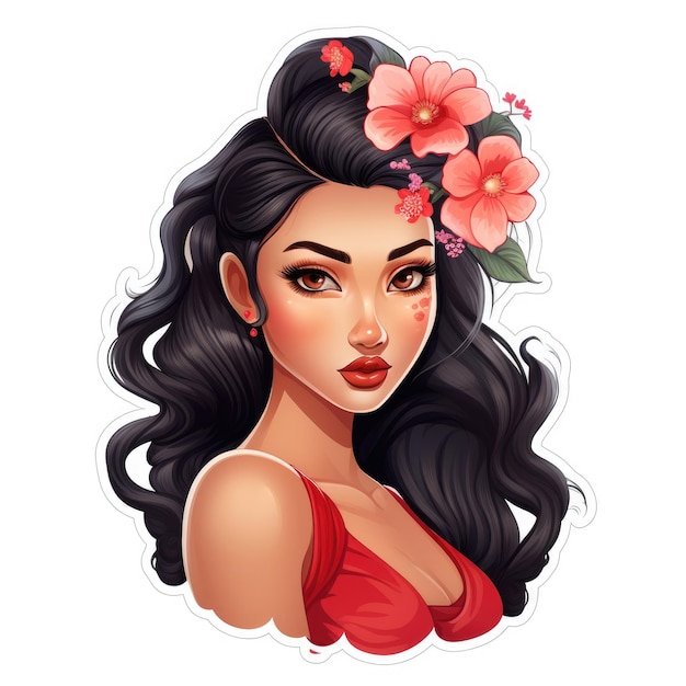 Sticker of a beautiful Asian Barbie on a white background