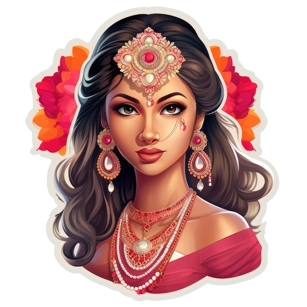 Sticker of a beautiful Indian Barbie on a white background