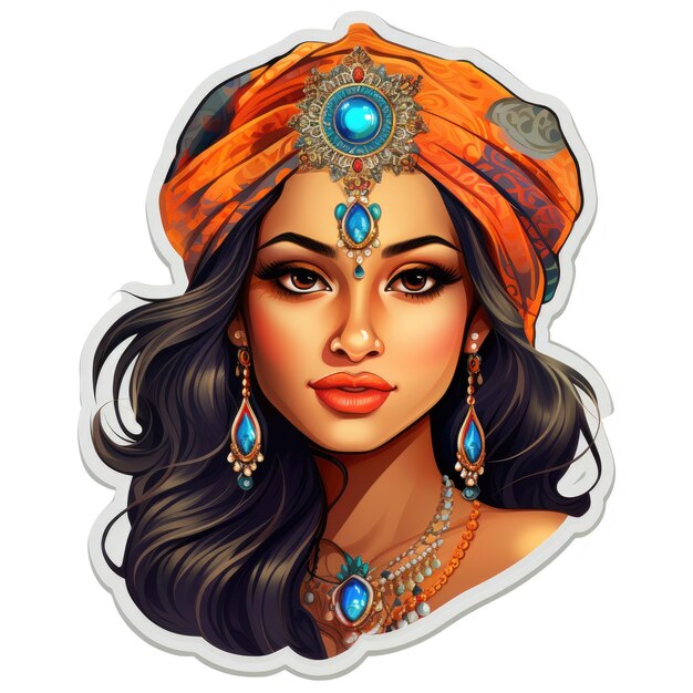 Sticker of a beautiful Indian Barbie on a white background