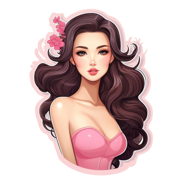 Sticker of a beautiful Korean Barbie on a white background