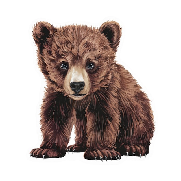 sticker of a brown bear cub isolated on white background