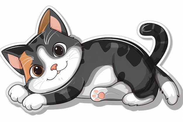 Photo sticker cartoon of cute cat on white background