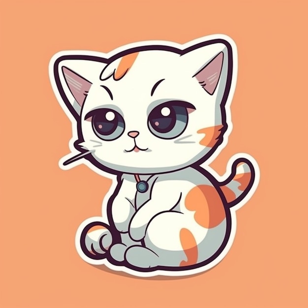 A sticker of a cat with a tie that says'cat'on it