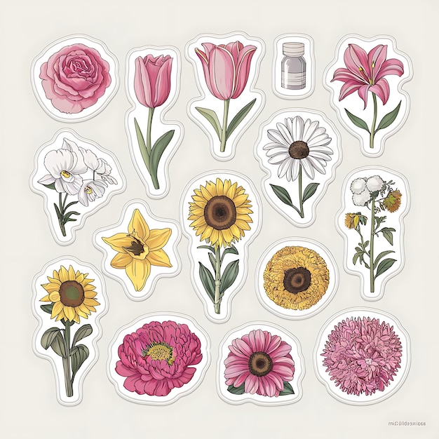 A Sticker Collection of Stunning Flowers