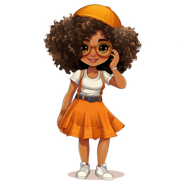 Sticker of a cute Afro girl in urban summer clothes isolated on white background