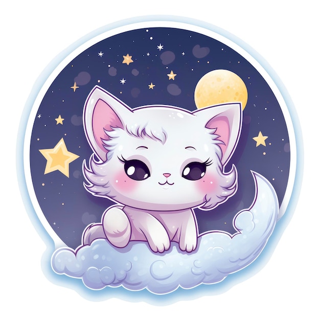 Sticker cute kawaii cat moon