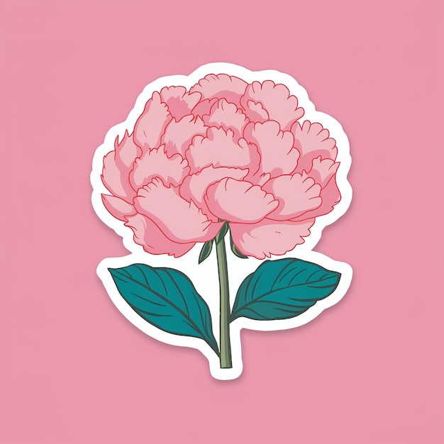 Photo sticker of a cute peony with large fluffy pink petals on a solid light pink background