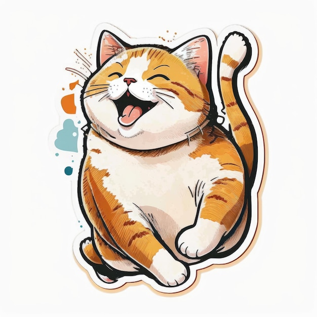 Sticker design with happy cat vector white background