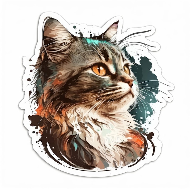 Sticker design with happy cat vector white background