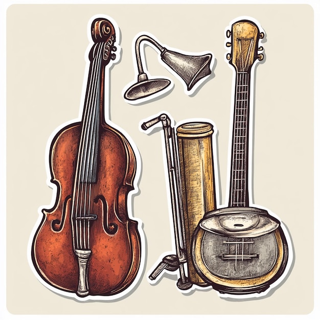 Photo sticker design with musical instrument theme