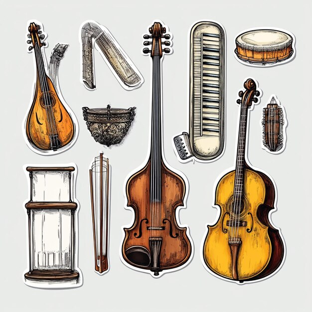 Photo sticker design with musical instrument theme