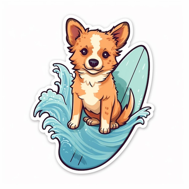 A sticker of a dog on a surfboard that says " chihuahua " on it.