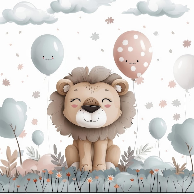 Photo sticker flat 2 color lion cub with a balloon ar 11 style raw sref httpssmjrunatxo0ylovri stylize 750 job id fee235f8fda14f6399035d596caf06a0