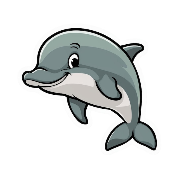 Sticker of a friendly dolphin isolated on white background