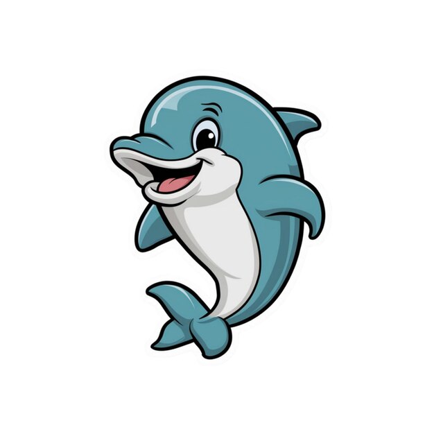 Sticker of a friendly dolphin isolated on white background