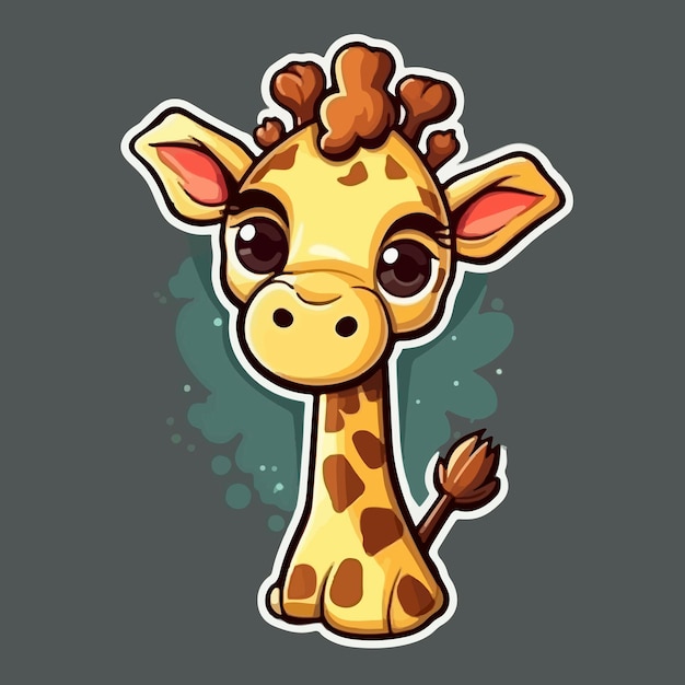 A sticker of a giraffe with a blue background and the word giraffe on it.