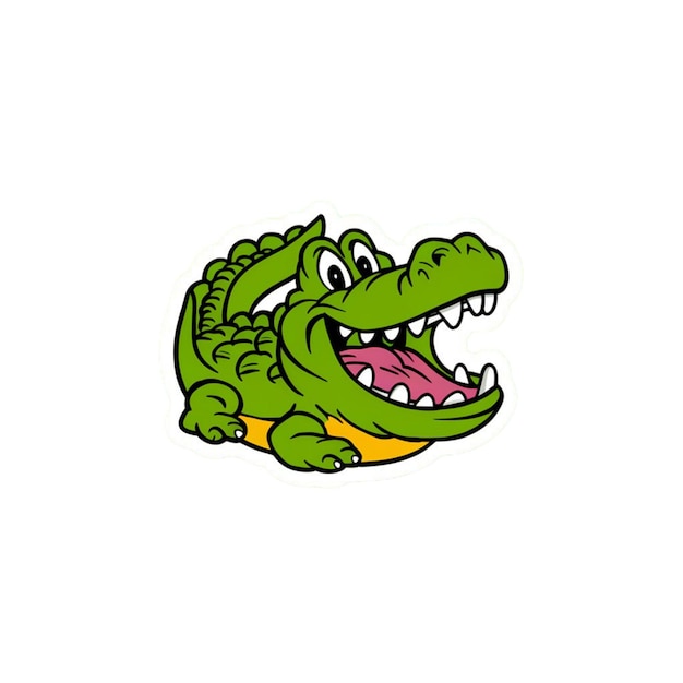 Photo sticker of a green alligator isolated on white background