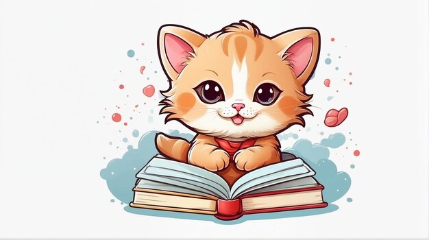 Sticker Happy Baby cat with Book kawaii style contour