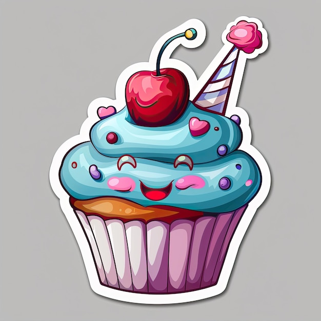 sticker logo of Playful cupcake with a cherry hat Die cut stickers