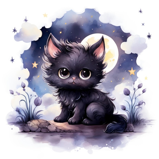 The Sticker of Magic Cat Night and Stars Blots