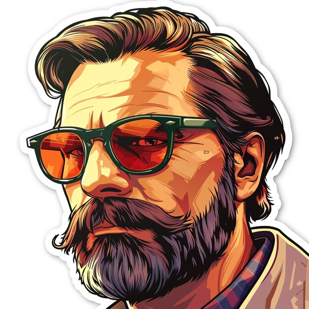 Sticker of a Man With a Beard and Glasses