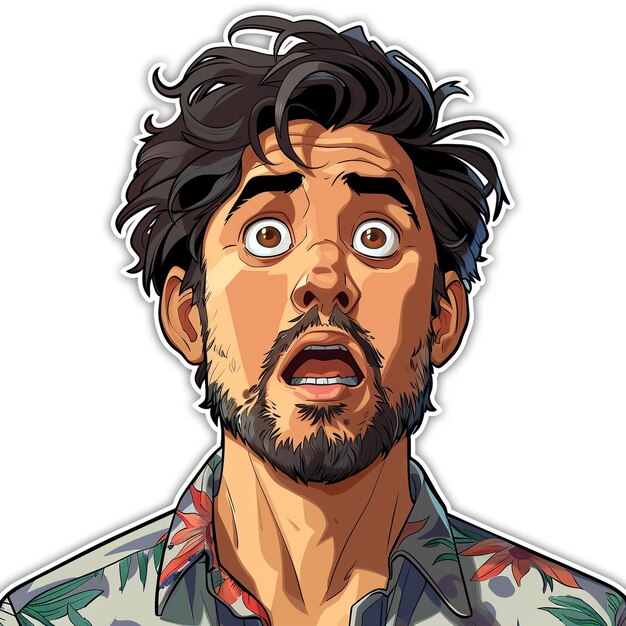 Sticker of Man With Beard and Hawaiian Shirt