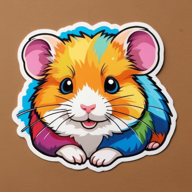 a sticker of a mouse with a rainbow striped tail