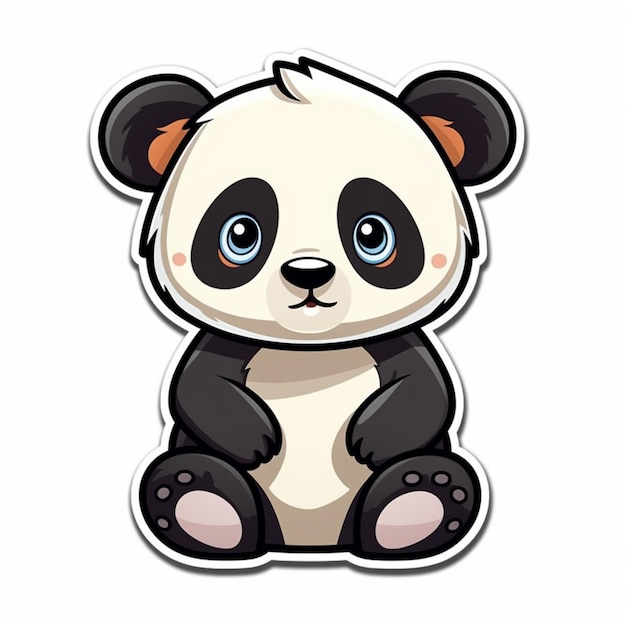 A sticker of a panda bear with a big blue eyes.