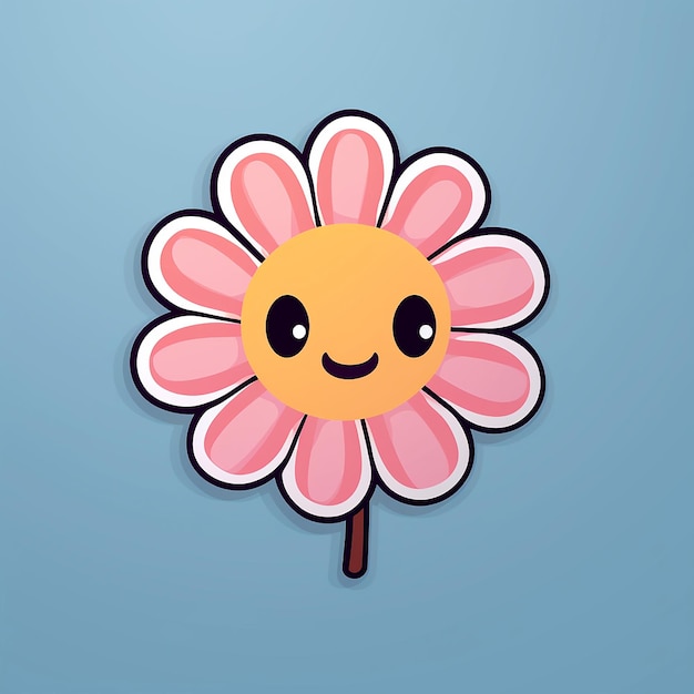 a sticker of pink flower with a smiley face on it