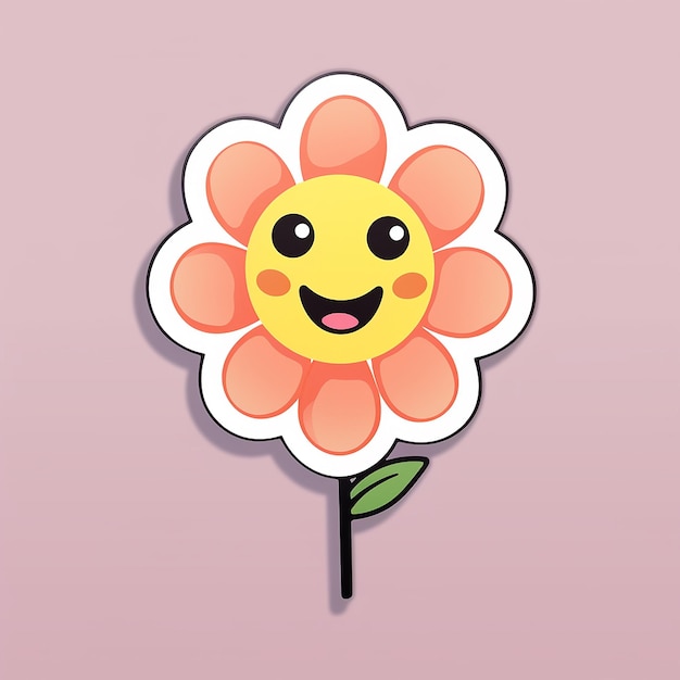 Photo a sticker of pink flower with a smiley face on it