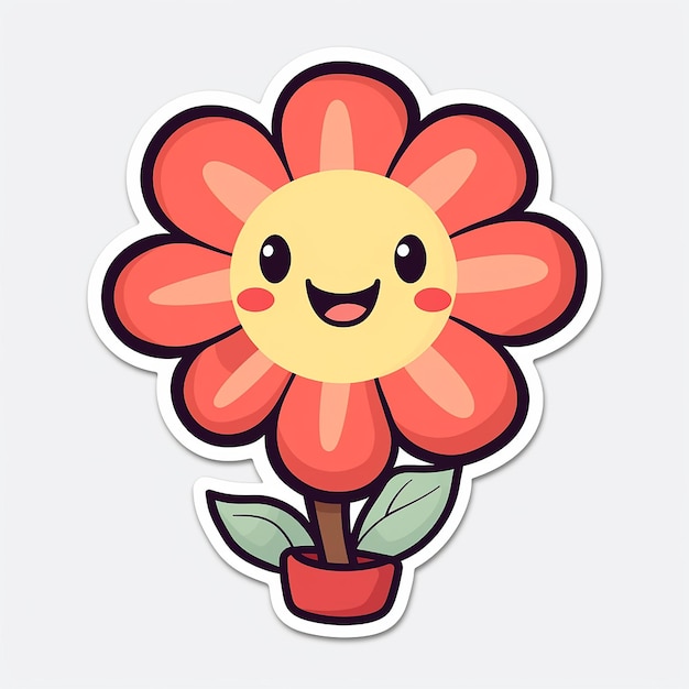 Photo a sticker of pink flower with a smiley face on it