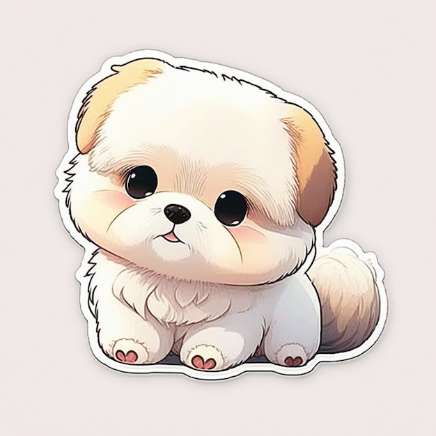 Photo a sticker of a puppy that says 